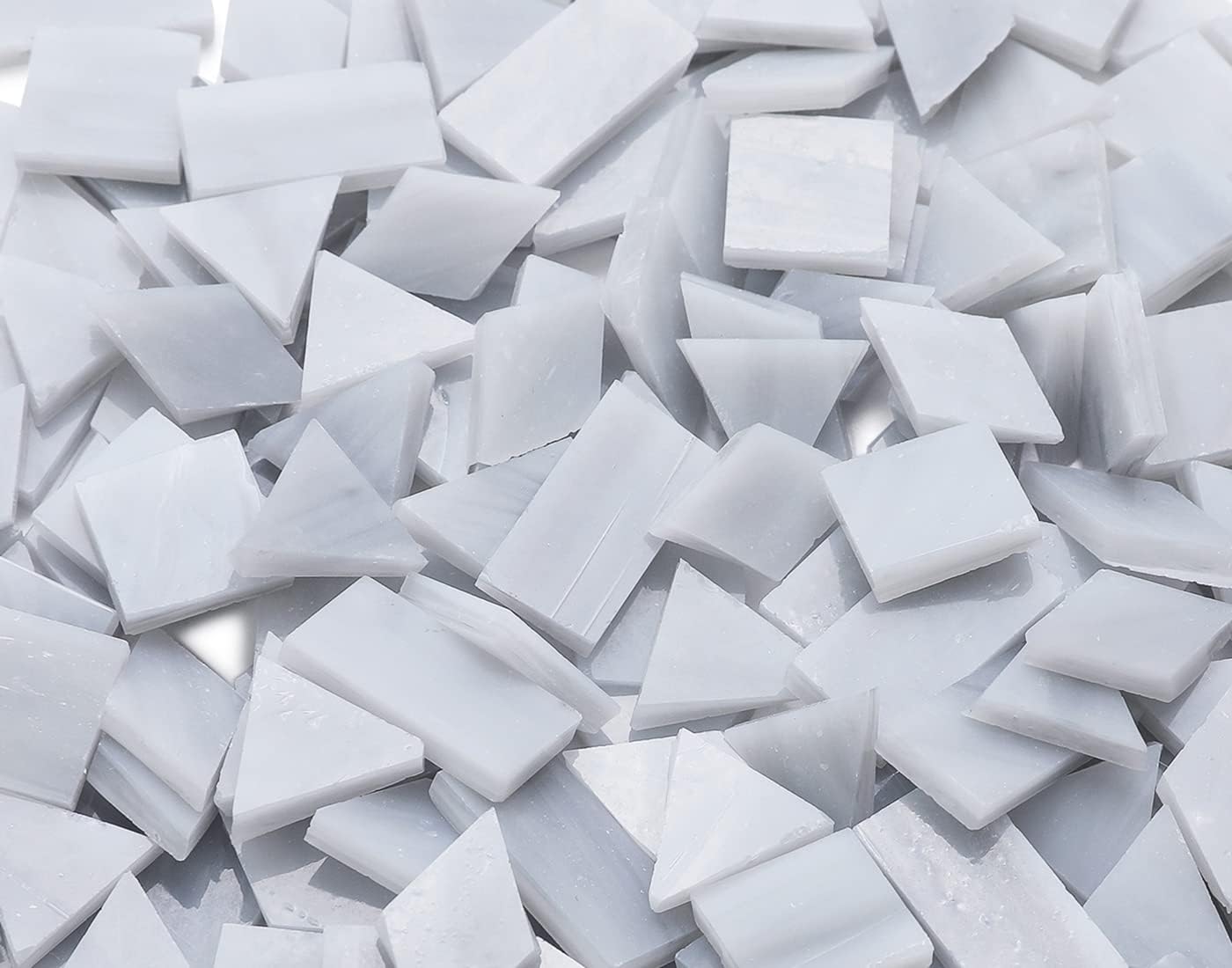 Lanyani 200 Pieces Glass Mosaic Tiles, 4-Shapes Mixed Stained Glass Pieces Tile for Crafts,Light Grey