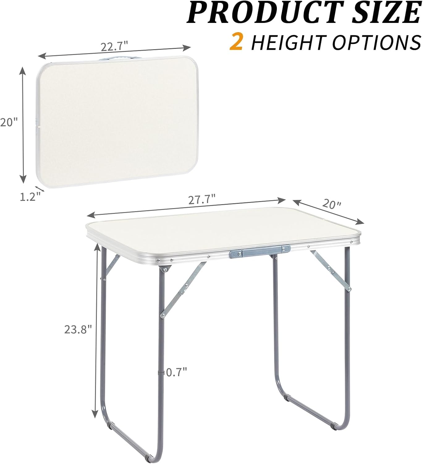 2.0 Ft Folding Portable Camping Table Small Folding Portable Camping Table, Adjustable Height, Outdoor Waterproof Aluminum Lightweight Suitcase Table for Picnic, BBQ, Beach, Dining