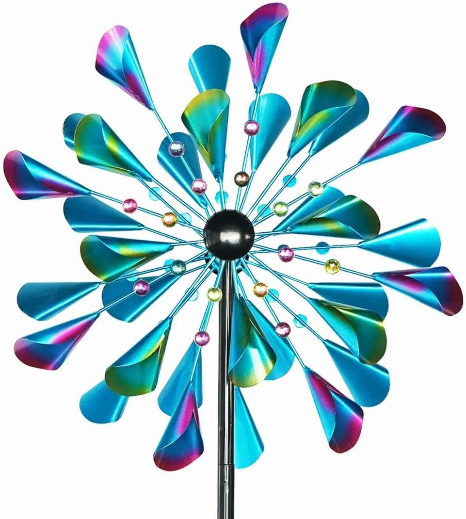 DECOROCA Kinetic Wind Spinners Outdoor - Large Metal Wind Sculptures & Spinners for Yard Patio Lawn Garden Decorations, Windmill Outdoor Clearance with Stable Metal Stake(Peacock-Blue)