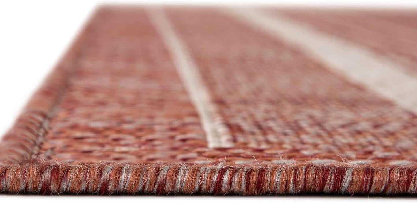 Unique Loom Outdoor Border Collection Area Rug - Soft Border (10' x 13' 1" Rectangle Rust Red/Ivory)