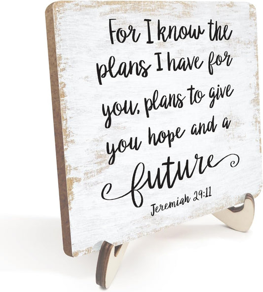 Motivational Wood Sign Rustic Desk Decor Home Cubicle Office Decor Work Table Desk Accessories Decorative Christian Religious Bible Verse Faith Decorations Office Supplies