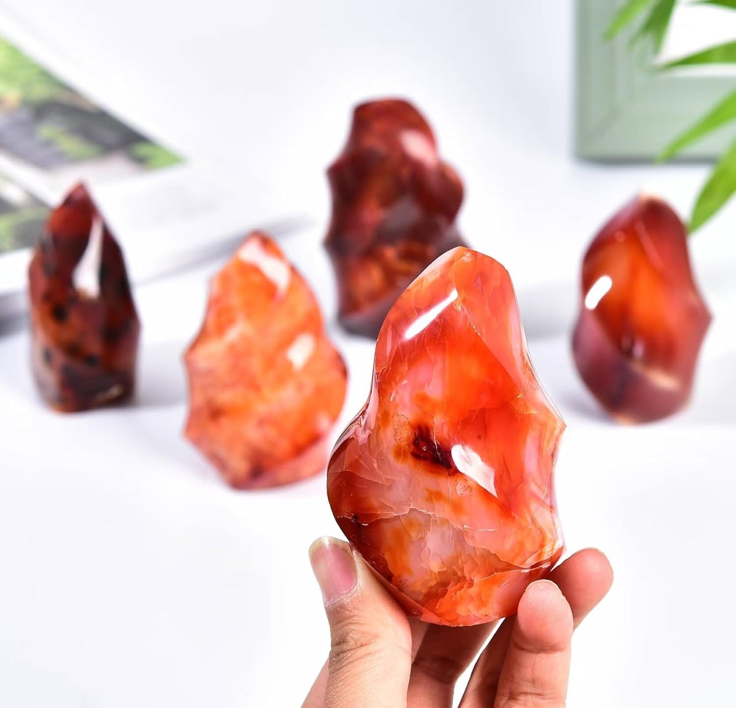 AMOYSTONE Red Agate Flame Shaped Stone Towers Obelisk Natural Healing Crystal Quartz Reiki Energy Decoration Home Office Small 1.0LBS