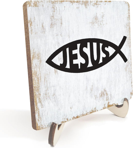 Inspirational Wood Sign Rustic Desk Decor Home Bedroom Office Decor Work Table Desk Accessories Decorative Christian Religious Bible Verse Faith Decorations Office Supplies for Desk Cubicle Decor