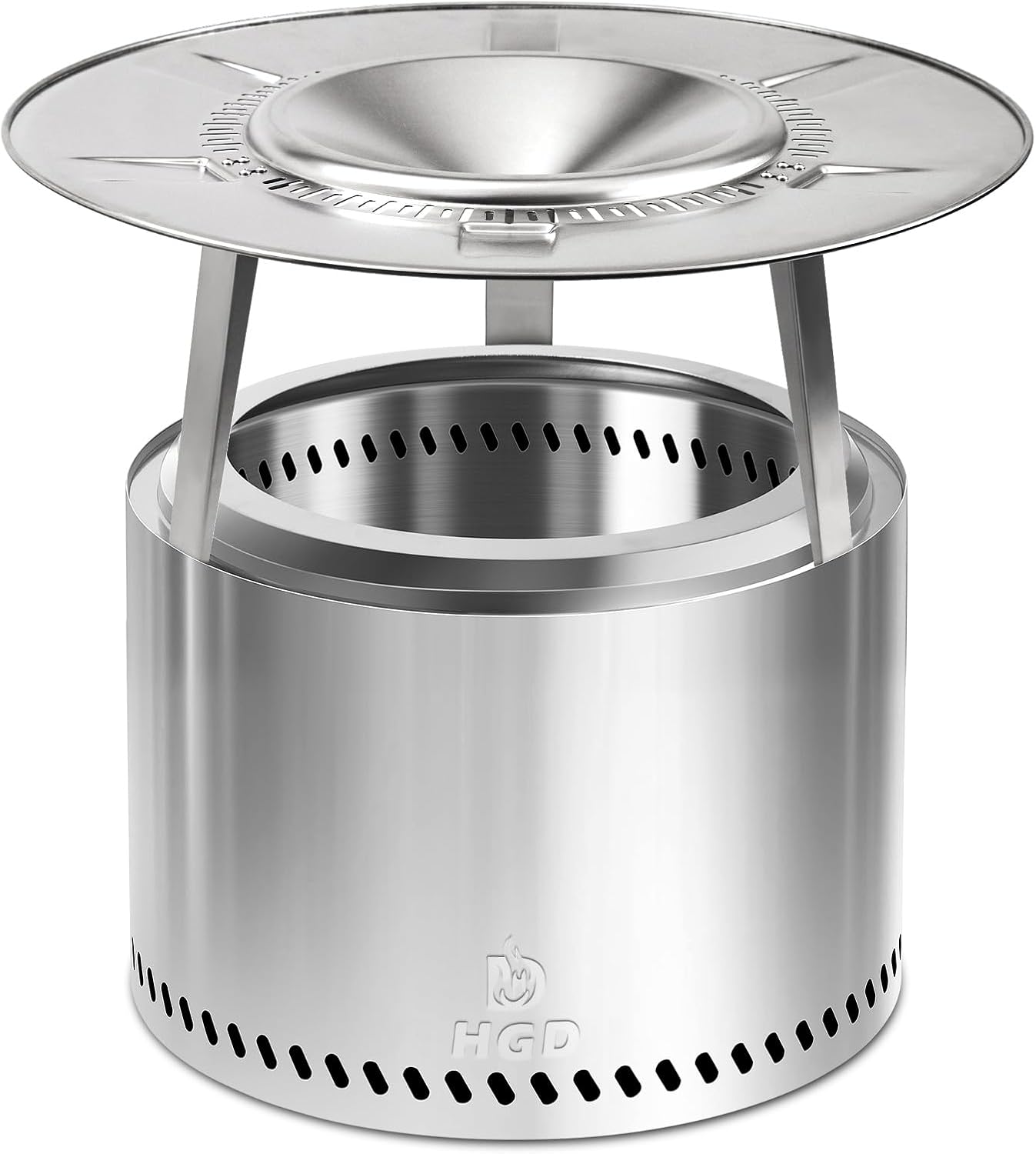 HGD 20" Smokeless Firepit with Heat Deflector, Stainless Steel Wood Burning Fire Pit for Friends & Family Gatherings, Secondary Combustion Outdoor Patio Stove for Garden BBQ & Bonfire