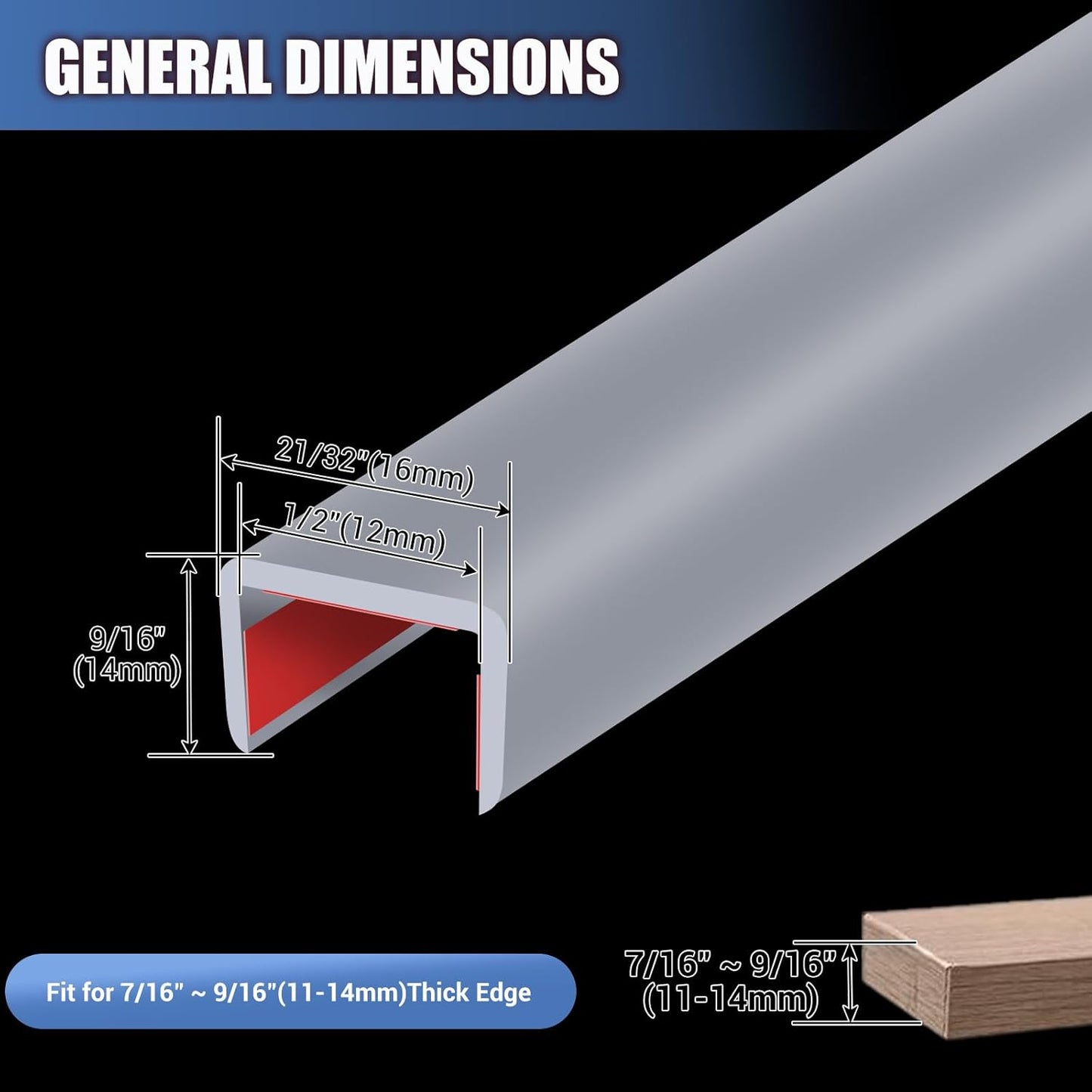 Rubber Edge Trim, Flexible Edge Banding, 1/2"(12mm) U Channel Furniture Edge Protector, Self Adhesive Edge Guards for Plywood, Wood, Glass Parts, 20Ft, Grey Color