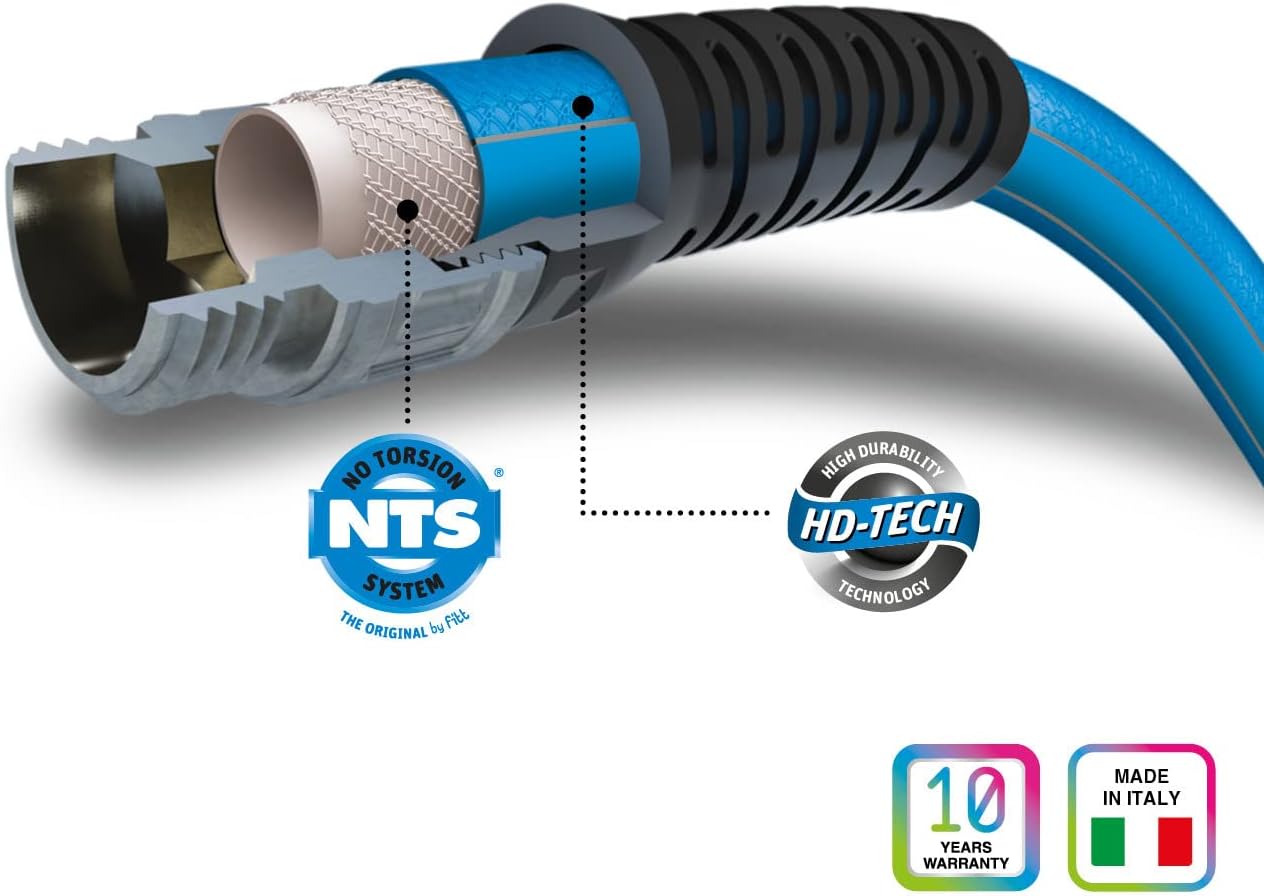 FITT HiFlo Water Hose, Lightweight Ultra Flexible Durable Kink-Free Flat Multipurpose Garden Hose, Easy to Use and Long-lasting Performance, 100-Feet