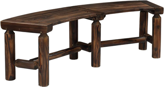 VINGLI Outdoor Bench Wooden Curved Bench, All-Weather Fire Pit Backless Patio Bench, 2-Person Seating Rustic Garden Bench for Backyard Porch Deck Entryway (Carbonized)