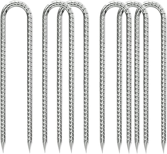 Ground-Stakes-Heavy-Duty-12 inch, U-Hook Rebar Stakes Galvanized Anti-Rust 6pcs Garden Stakes Metal Ground Anchors for Garden Dog Fence Chicken Coop Tent Trampoline Accessories Deer Fence