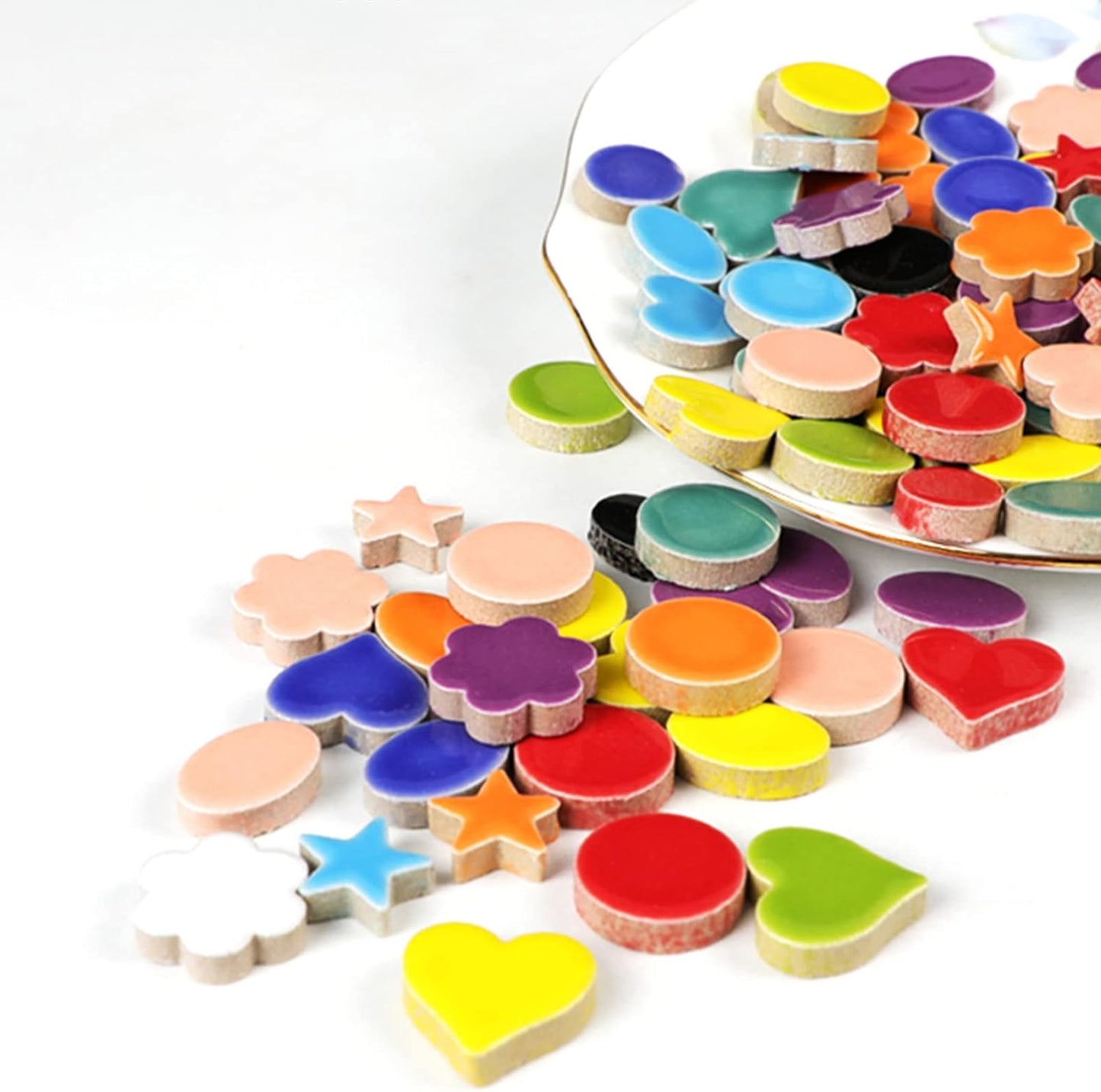 1.5x1.5 cm Ceramic Mosaics Pieces Stained Glass, Assorted Colors and Flowers Shapes, 44pcs/100g (Flowers Mix)