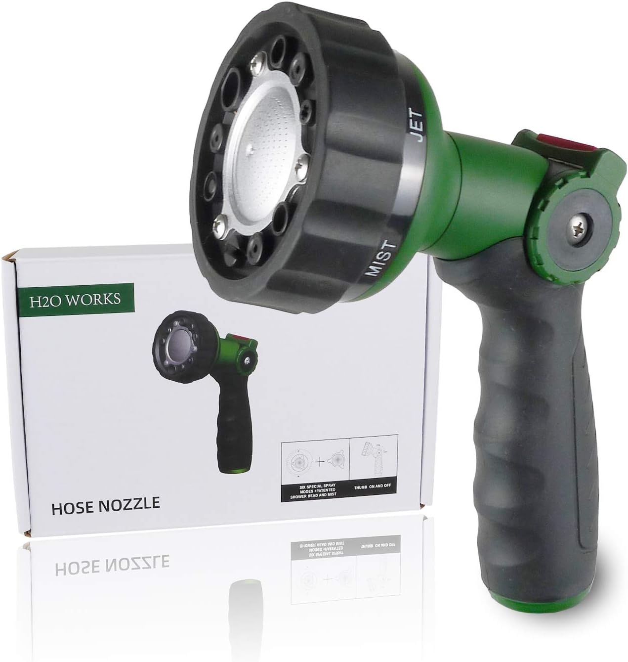 Garden Hose Nozzle Thumb Control Heavy Duty Metal Water Nozzle with Adjustable Watering Patterns High Pressure Hose Nozzle Sprayer, Pefect for Car Washing and Pets Showering