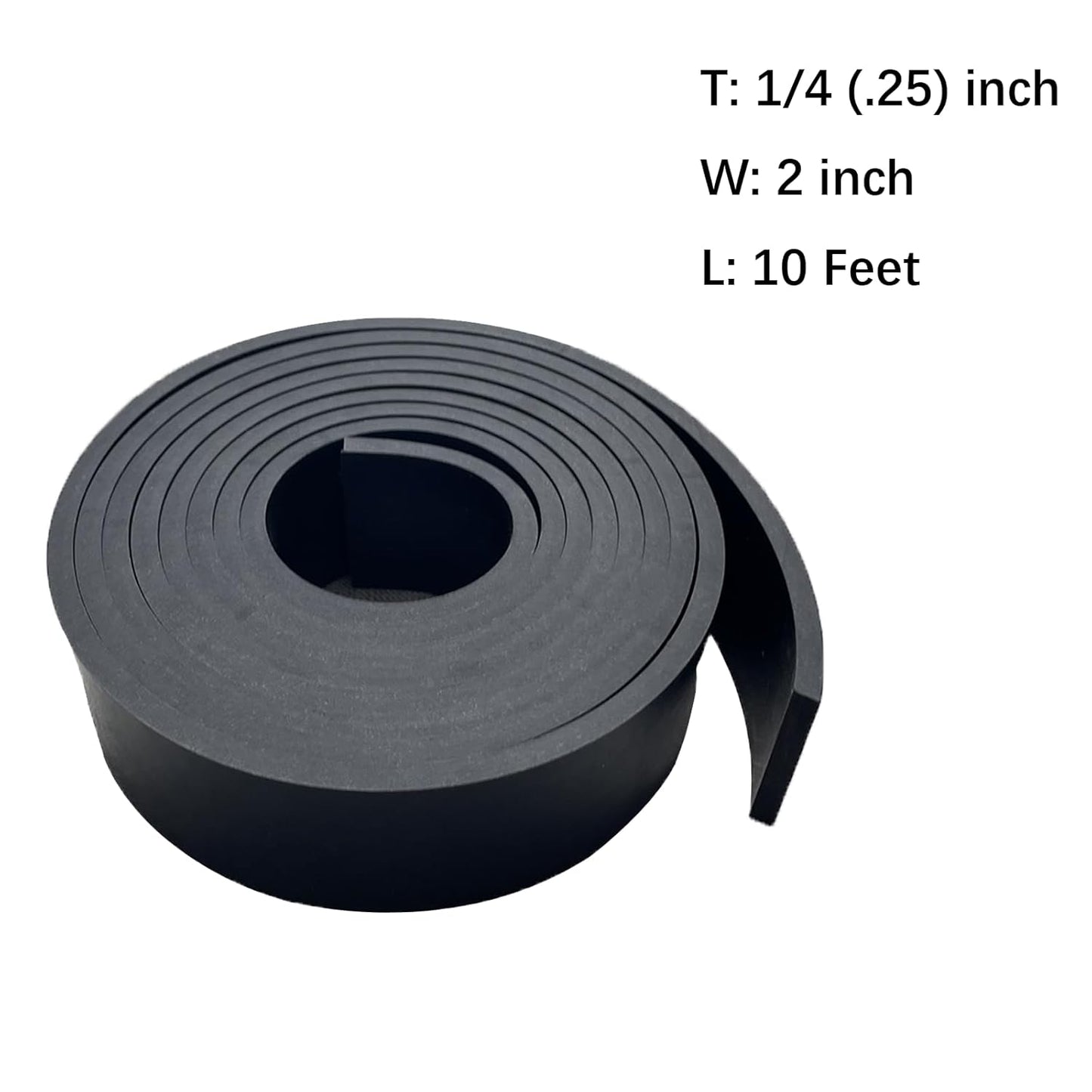 Solid Rubber Strips, Sheet, Rolls 1/4 (.25)" Thick X 2" Wide X 10'Long, Solid Rubber Rolls for DIY Gaskets, Anti-Slip Pads, Flooring, Bumpers