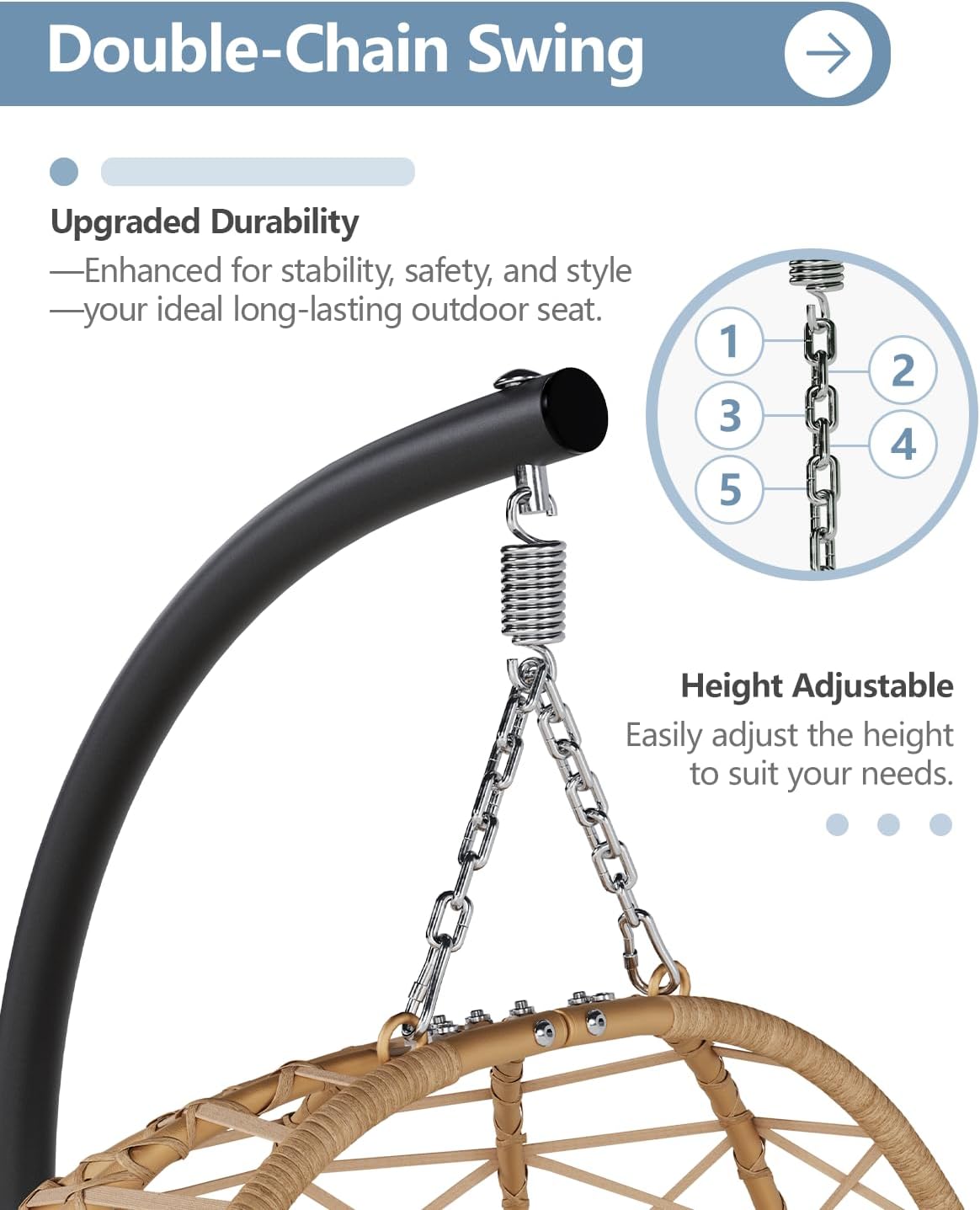 SWITTE Egg Swing Chair with Stand, Outdoor Patio Hanging Egg Chair, Indoor Hammock Chair with Cushion for Garden Backyard, 400LBS Capacity-Beige