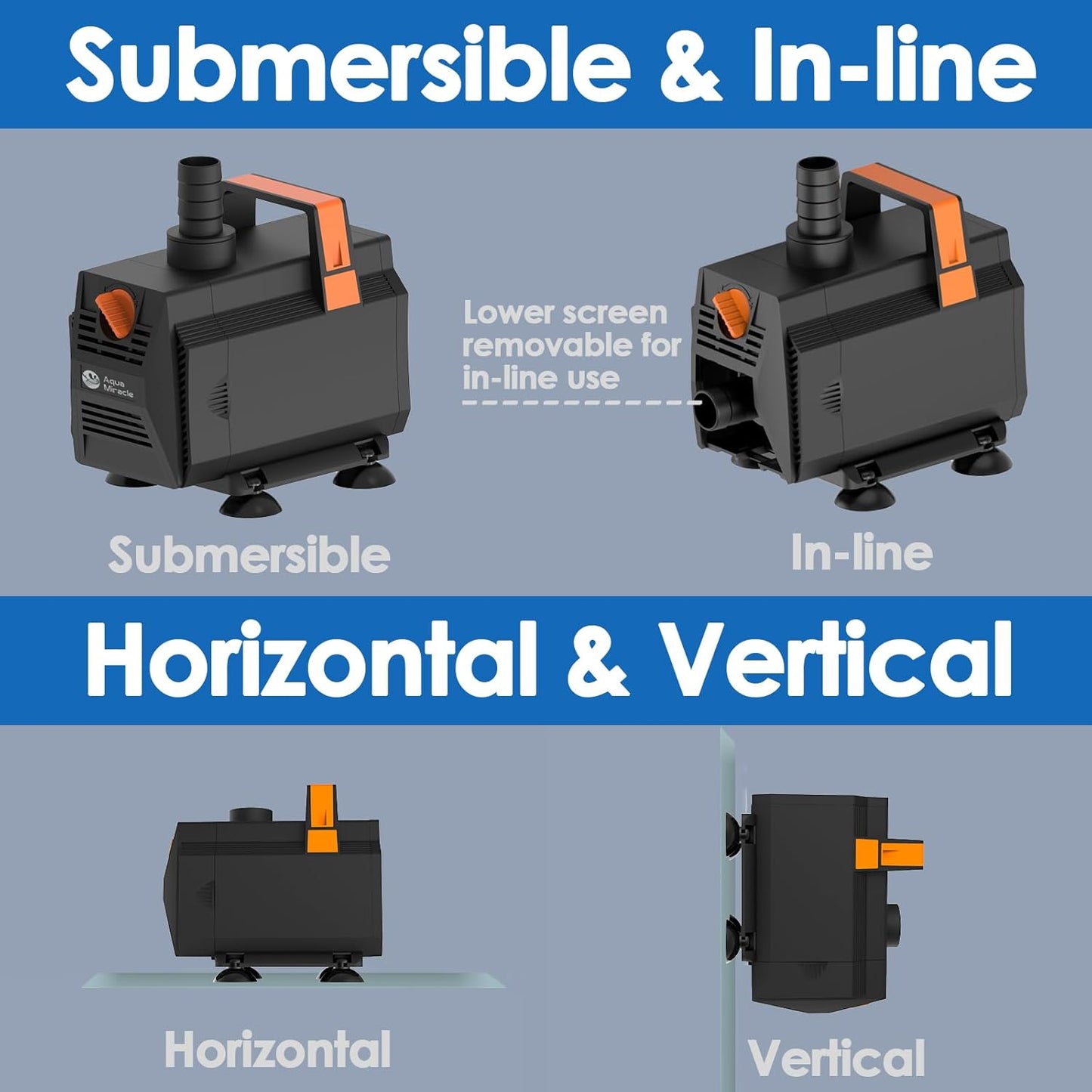 AquaMiracle 880GPH Submersible Water Pump Pond Pump(3330L/H, 45W), Water Fountain Pump Aquarium Water Pump with Flow Control for Fish Tank, Waterfall, Statuary, Filtration, Water feature, Hydroponics