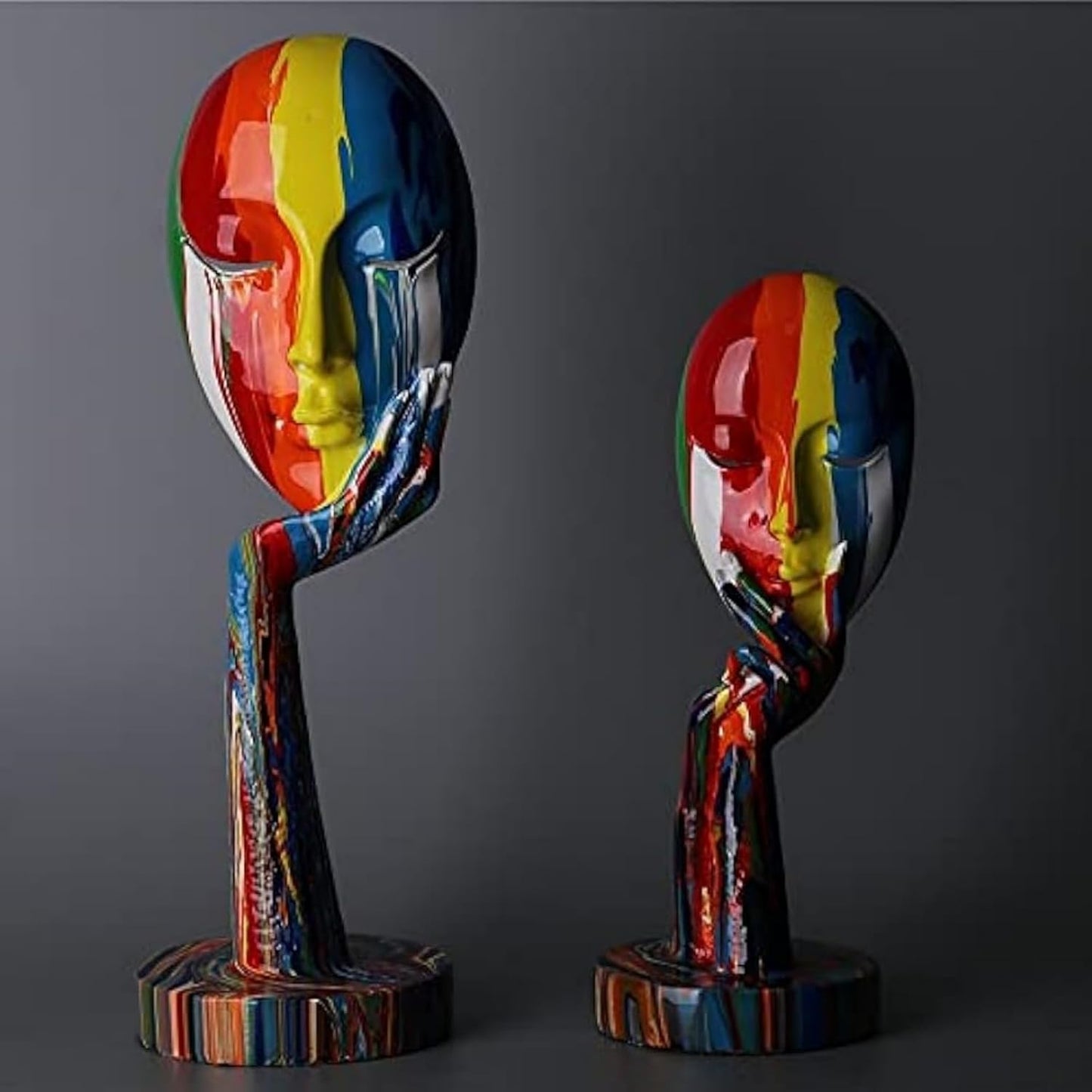 suruim Simple Creative Colorful Female Face Art Statue Thinker Sculpture Abstract Character Crafts Ornament Home Office Bedroom Living Room Study Decoration (Large 15.3x4.9x4.9in)