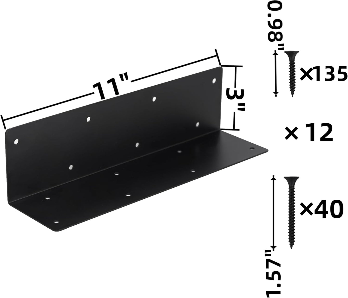 12 Pcs Raised Garden Bed Corner Brackets for 12''-24'' Flower Vegetable Furniture Planter Wood Garden Bed Box, 11 x 3 x 3 Black Metal Corner Brackets Decorative with Screws