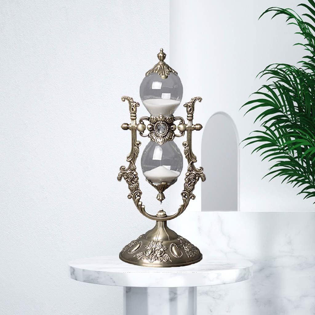 Sanduhr 15 Minuten,Hour Glass,Metal Vintage Hourglass,Hourglass Decor, Hourglass with Sand Embossed Metal Hour Glass Timer,for Home Desk Office Weddin Kitchen Timer (White Sand)