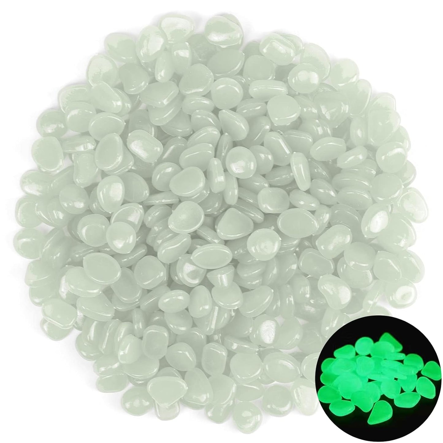 1000PCS White Long Term Glowing Decorative Stone, Glow in The Dark Rocks Light Perfect Indoor Outdoor Decor Fit for Garden Sidewalk Fish Tank Grass Flower Pots (0.3-04in/0.8-1cm)