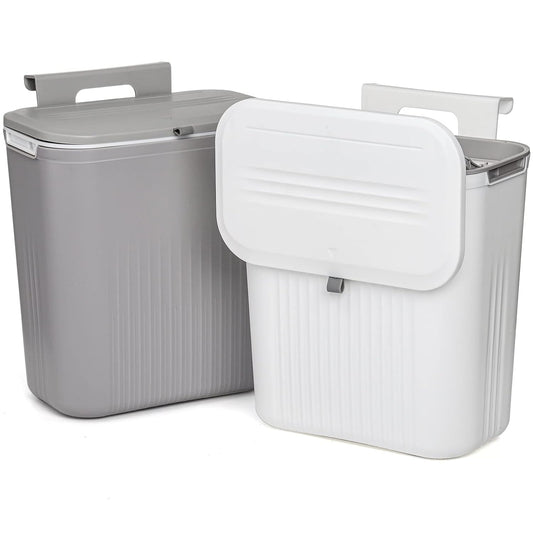 Frcctre 2 Pack 2.4 Gallon Kitchen Compost Bin, Hanging Trash Can with Lid Garbage Can for Countertop or Under Sink, Wall Mounted Counter Waste Bin for Kitchen Bathroom Bedroom Office