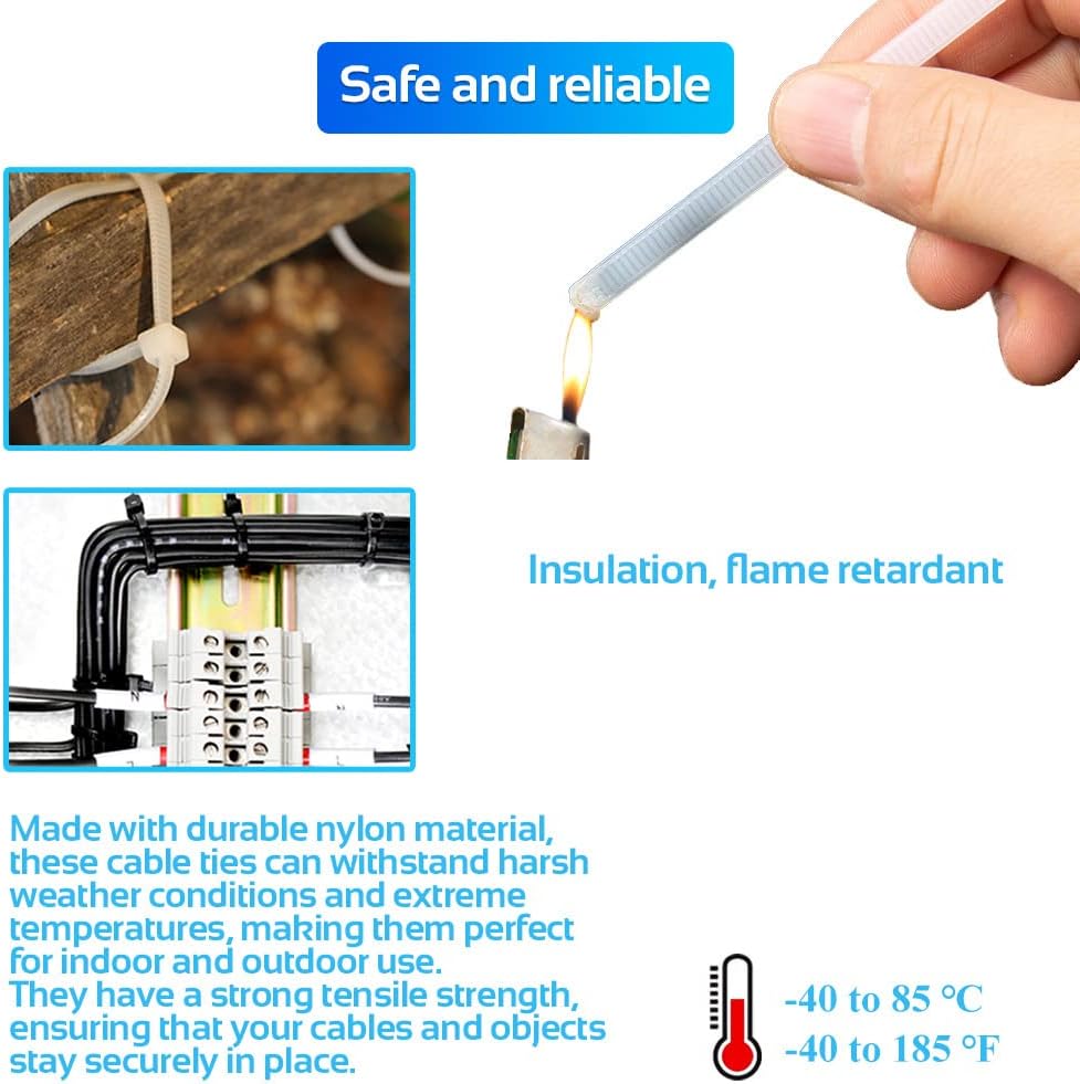 1000pcs 6Inch White Cable Tie,Nylon Zip Ties,Industrial Grade, 40 Pounds Tensile Strength, UV Resistant,Heavy Duty,for Home,Garden Trellis,Office,Garage and Workshop