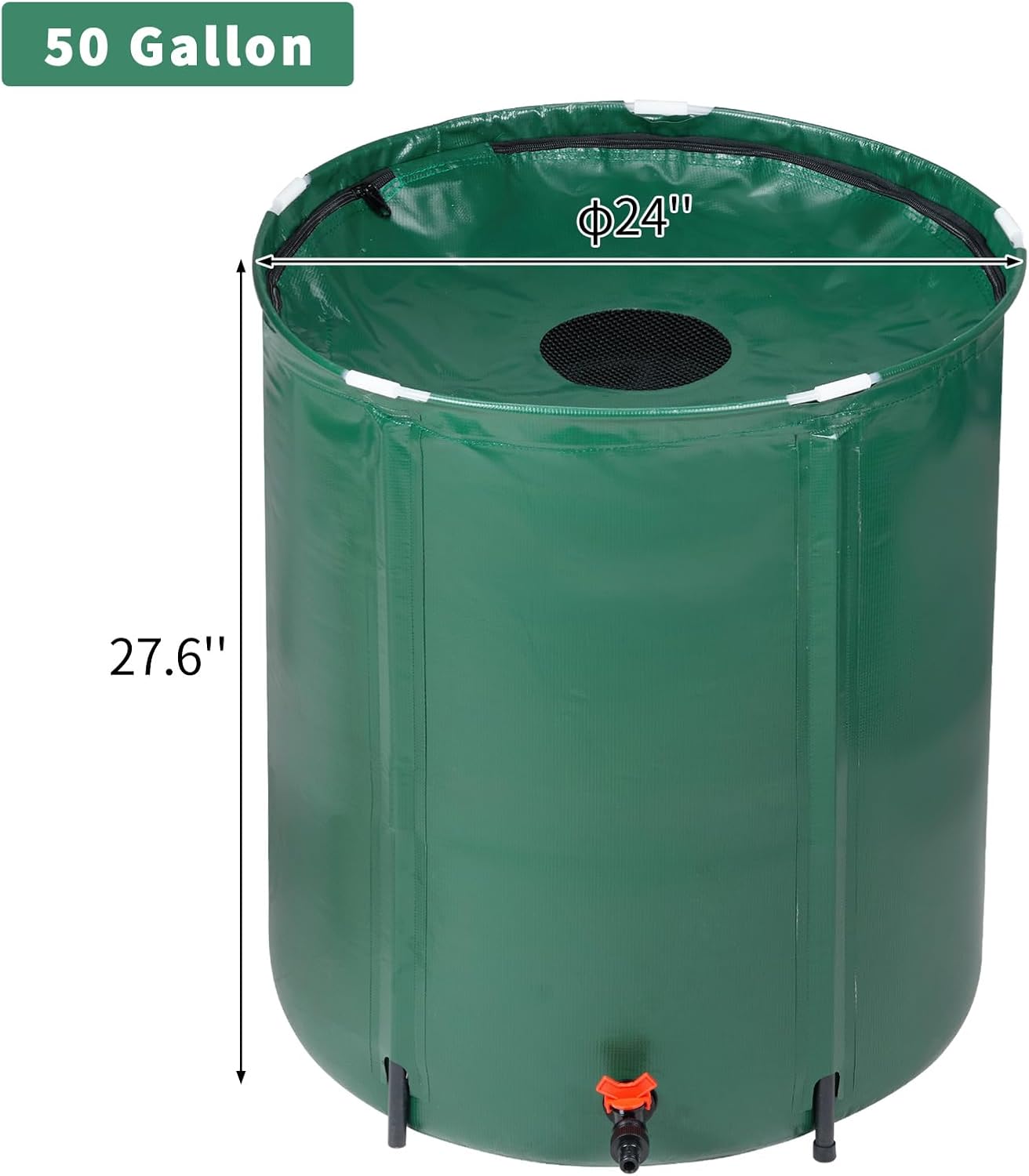 Collapsible Rain Barrel, 50 Gallon Portable Rainwater Collection System, Water Storage Tank, Rain Catcher Barrel with Spigots and Overflow Kit, Rain Water Barrel Collector for Garden, Green