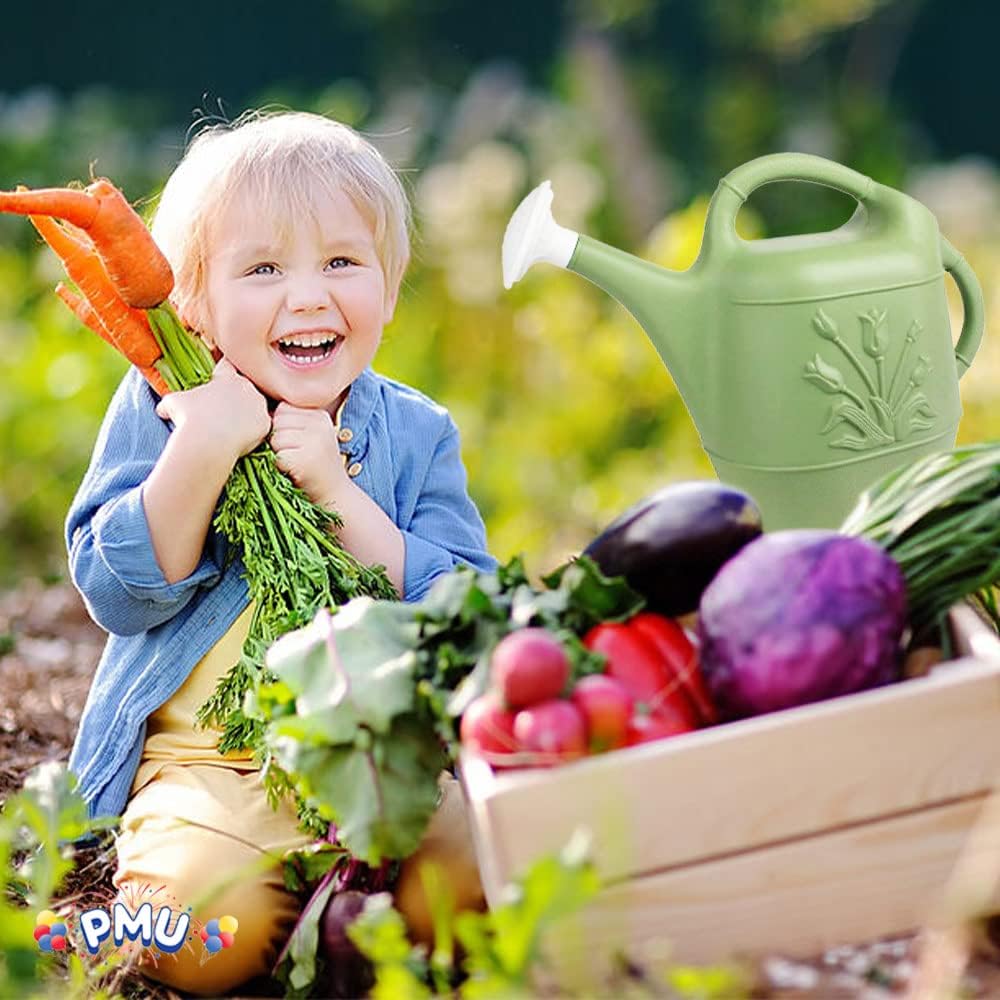 PMU 2 Gallon Watering Can - Garden Watering Can for Indoor & Outdoor Plants - Plastic Water Can with Detachable Sprinkler Head - Large Water Pot, Made in USA - Sage Green Pkg/1