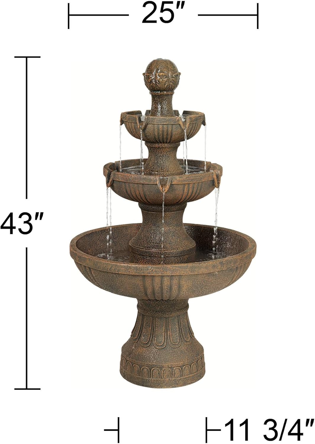 Ravenna 43" High Large Italian Indoor Outdoor Decor Faux Stone Floor Fountain Standing Waterfall 3-Tier Basin Tall Water Feature for Outside Garden Patio Yard Backyard Porch Deck - John Timberland