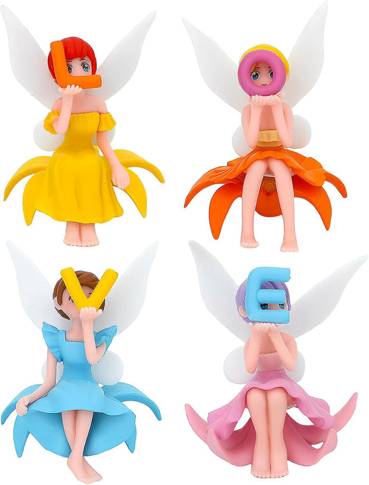 ONEST 4 Pieces Miniature Fairy Garden Accessories Small Fairy Figurines Hand Painted Fairies Figures Girl Fly Wing Figurines for Car Decor Fairies Garden Flower Pot Birthday Cake Topper
