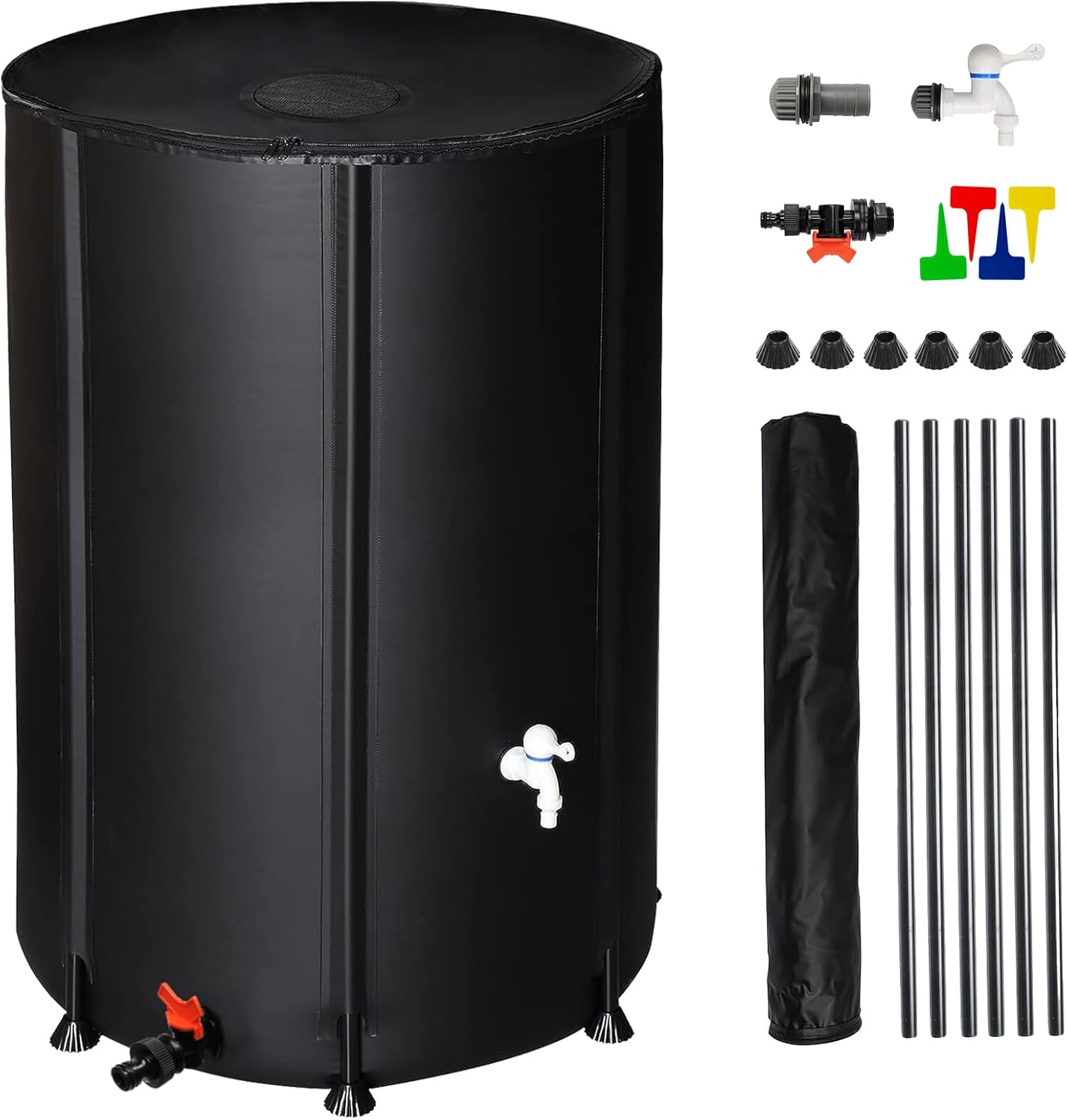 100 Gallon Collapsible Rain Barrel, Portable Rainwater Collection System, Rain Catcher Barrel, Water Storage Tank with Two Spigots and Overflow Kit, Rain Water Barrel Collector for Garden, Black