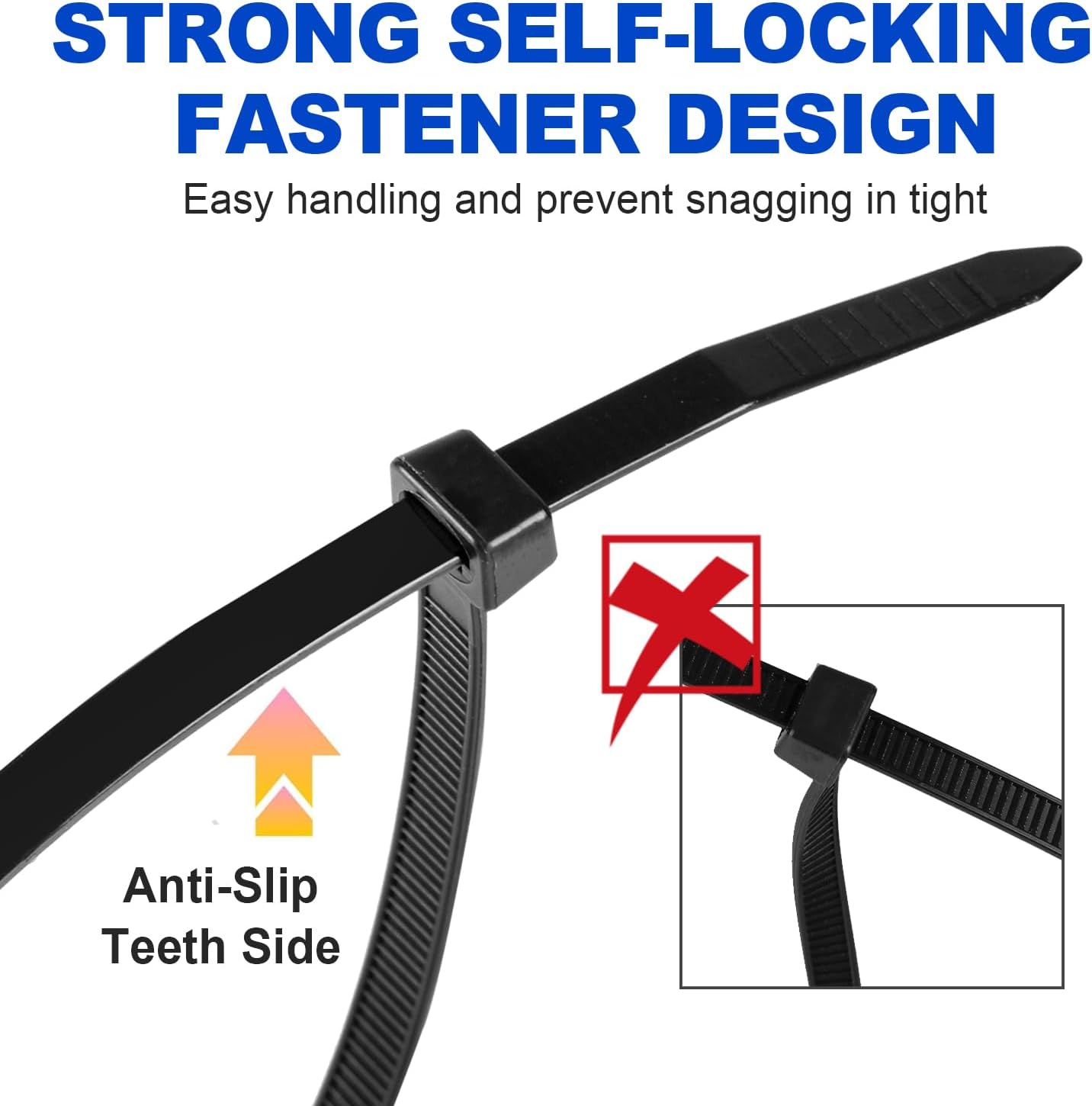 Zip Ties, RAZCC 1200pcs Black Cable Zip Ties 8 Inch, Heavy Duty Plastic Wire Ties with 50lb Tensile Strength, Self-Locking Black Nylon Tie Wraps for Indoor and Outdoor