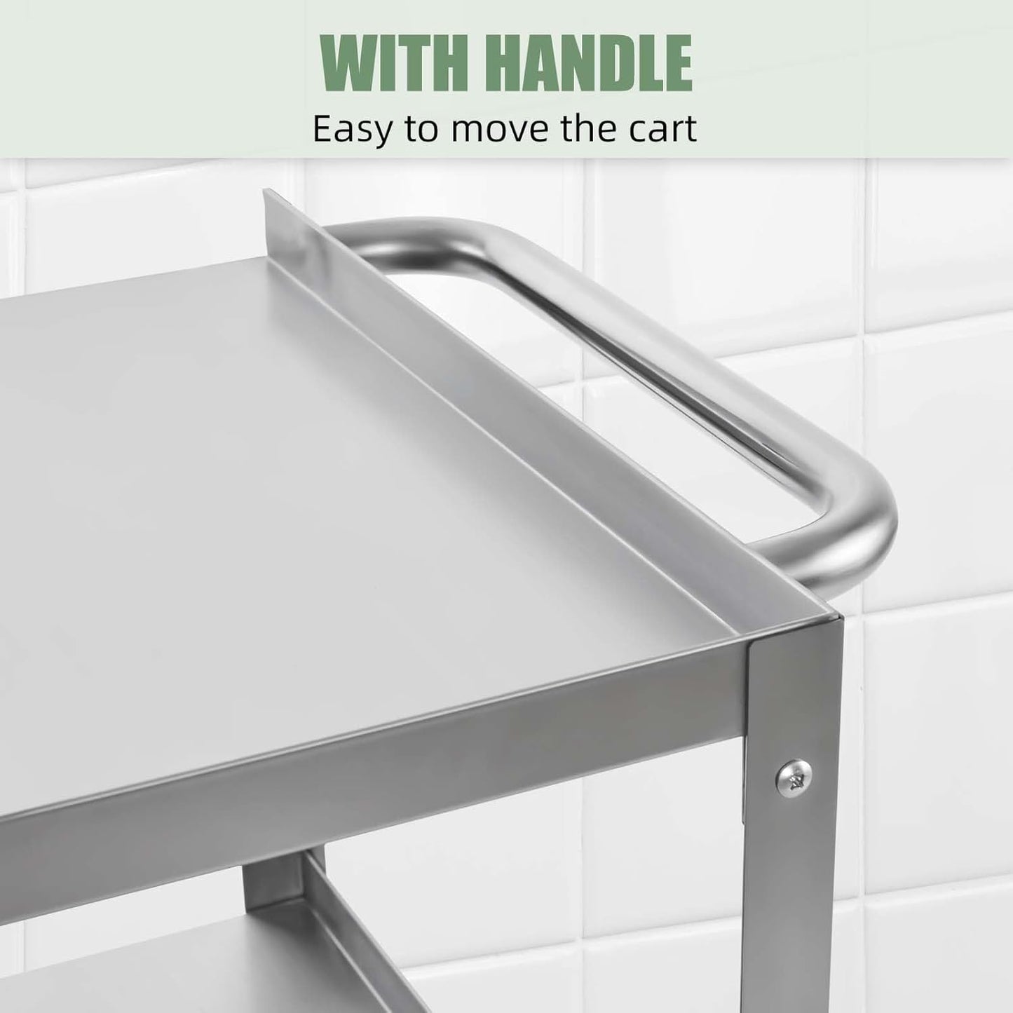Hally Stainless Steel Utility Cart 3 Tier NSF Commercial Heavy Duty Metal Mobile Food Rolling Cart with Handle and Wheels for Kitchen, Restaurant, Hospital, Laboratory and Home, 31" L x 19" W x 34" H