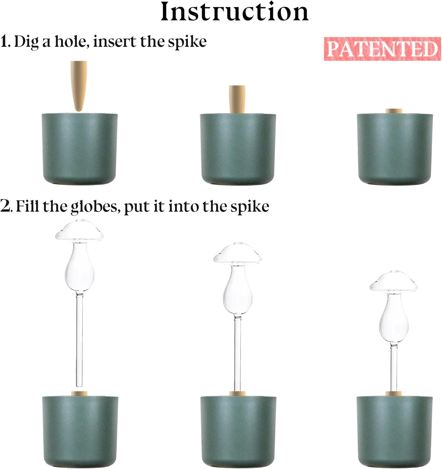 3 Pack Non-Clogging Iridescent Mushroom Plant Watering Globes with Terracotta Spikes, Hand Blown Glass Self Watering Planter Insert Plant Watering Devices Bulbs for Indoor and Outdoor Plants