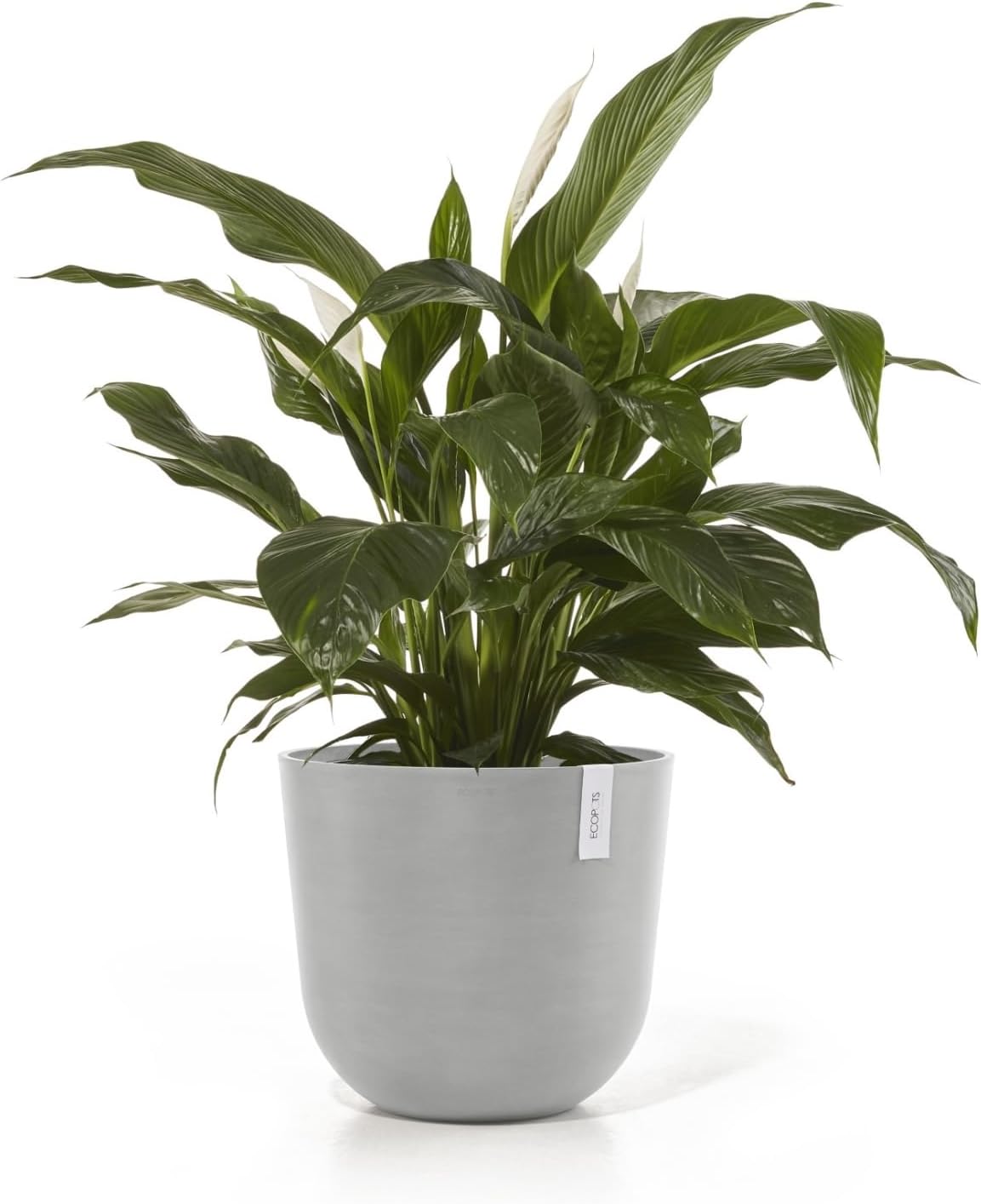 Ecopots Oslo Durable Modern Round Indoor/Outdoor Recycled-Based Composite Flower Pot Planter, White Grey, 17.75"