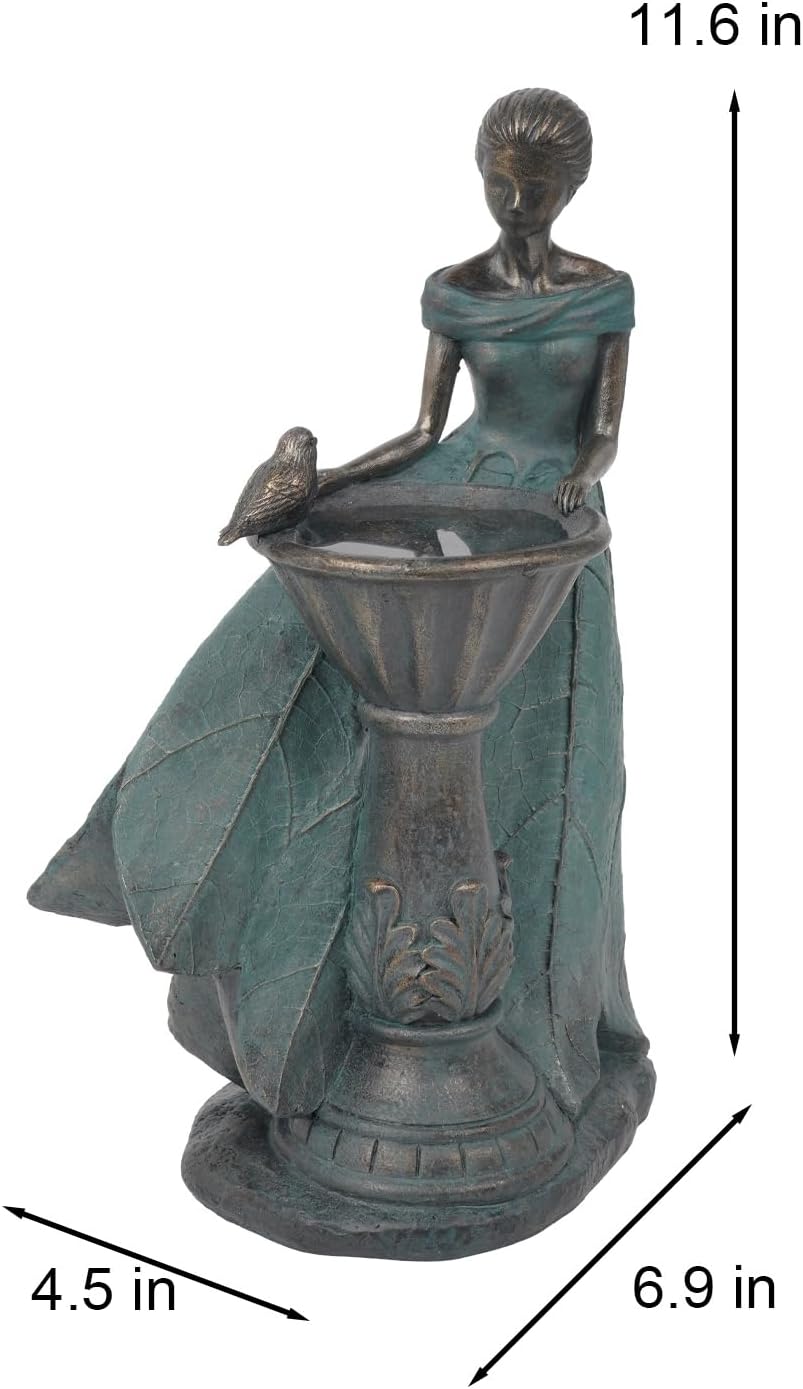 DiliComing Fairy Outdoor-Statues Garden-Decor with Solar - 12 Inch Resin Leaf Girls Birdbath Sculpture Waterproof Outdoor Decor for Patio/Yard, Unique Bird Feeder Figurines Home Decor Gifts for Women