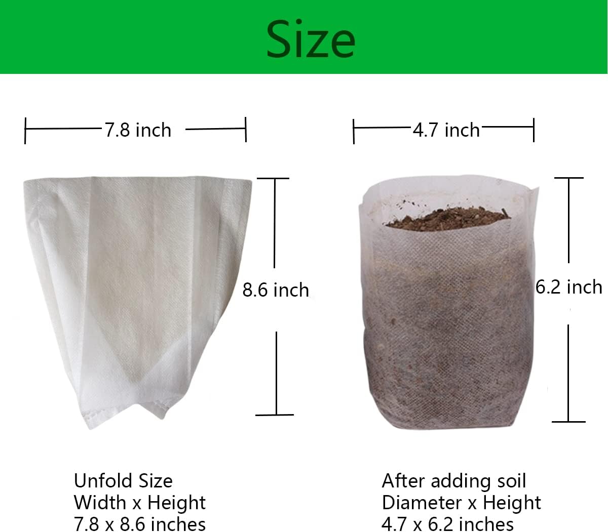 gardtree Plant Nursery Bags 7.8” x 8.6” 100PCS, Non-Woven Biodegradable Plant Grow Bags Fabric Seedling Starter Pots for Vegetable Flower Fruit Saplings Tree, Home Garden Supply