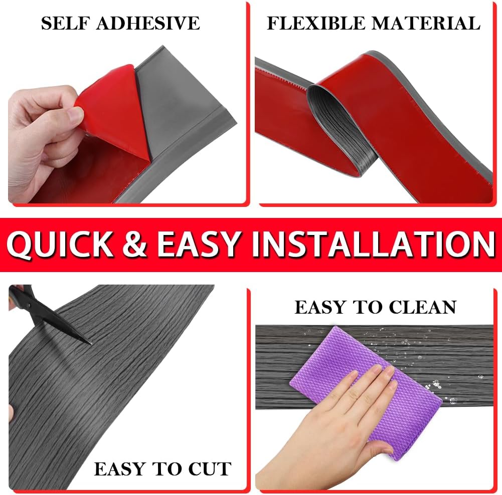 FONUNO Vinyl Wall Base Baseboard Molding Trim 4" Flexible Self Adhesive Rubber Wall Base Moulding Trim Peel and Stick Design, 4 Inch x 40 Feet, Dark Gray Wood Grain