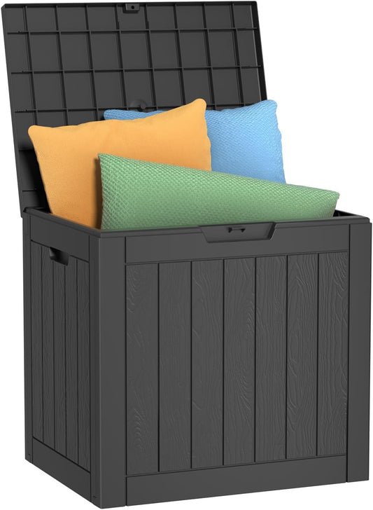 30 Gallon Outdoor Storage Box, UV Resistant Outdoor Storage Box Waterproof, Lockable Resin Deck Box for Garden Tools Equipment and Cushions, Black