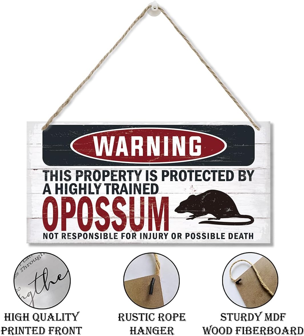 Warning Sign, Opossum Warning Wood Plaque Sign, Funny Door Signs, Decorative Wood Hanging Suspension Plaque, Farmhouse Wooden Wall Decor, Outdoor Hanging Wooden Signs