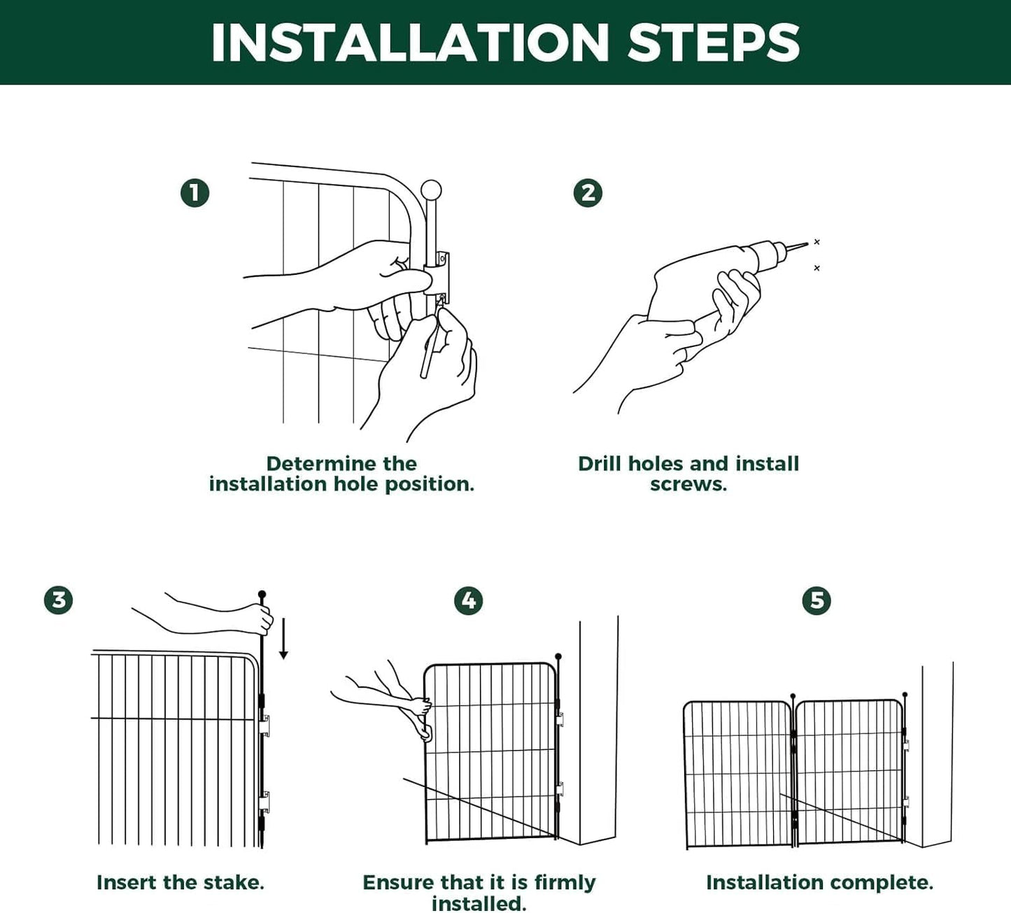 FXW Garden Fence Outdoor for The Yard – 40in(H) x 18.2ft(L) Heavy Duty Metal Animal Barrier for Dog and Rabbit, Decorative Dog Fence with Fence-to-Wall Anchor (Pack of 4), 8 Panels, Black