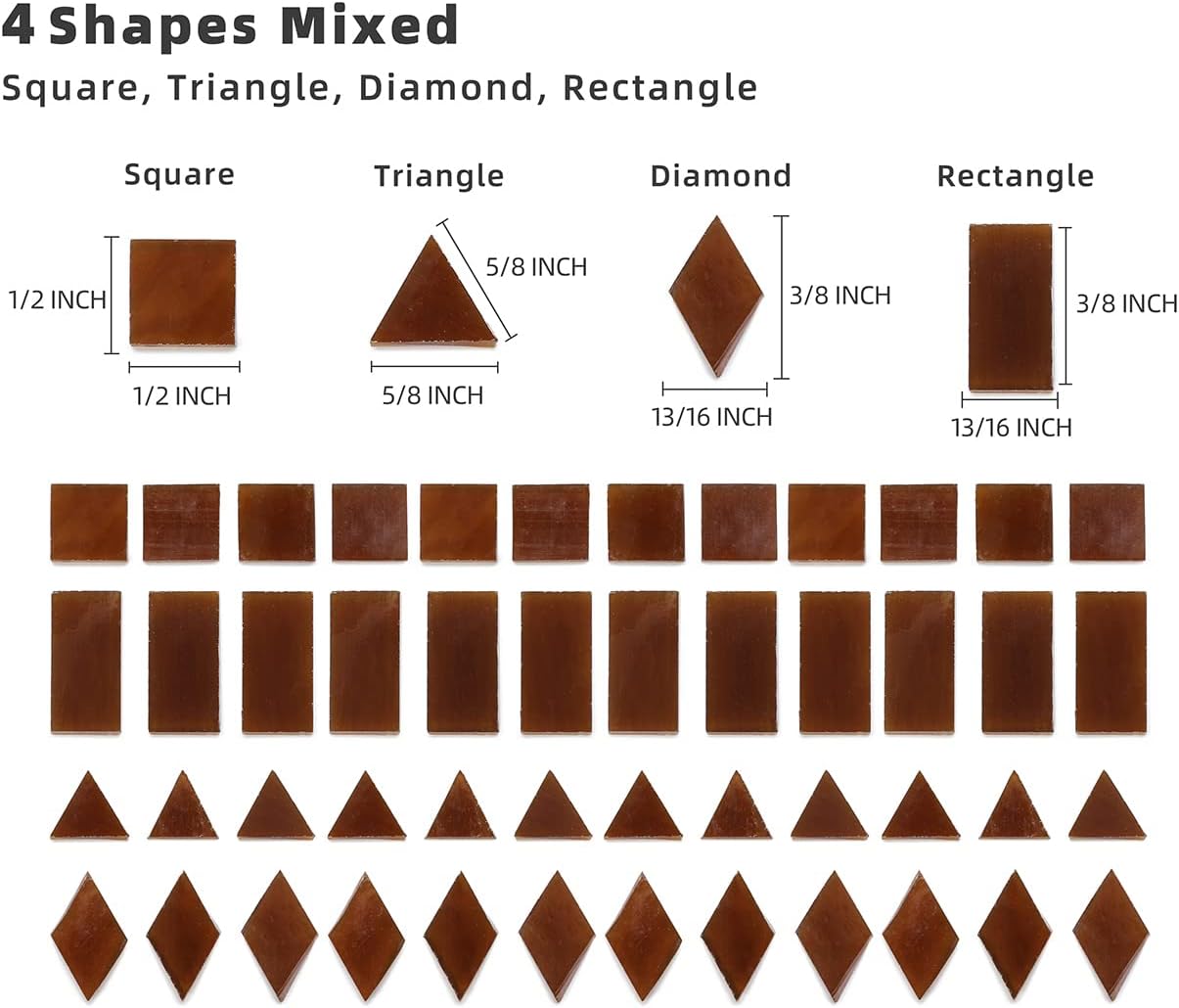 Lanyani Stained Glass Tiles for Mosaic, 200 Pieces Bulk Glass Mosaic Tile for Craft,Deep Brown