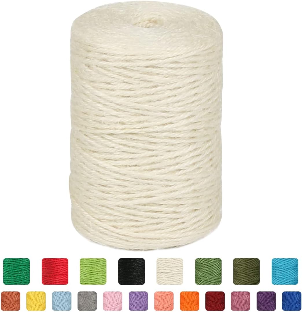 2mm 600ft Colored Natural Jute Twine String for Gift Wrapping Craft Baker Plant Christmas Ribbon Twine Handmade Arts Decoration Thin Packing String Home Decor