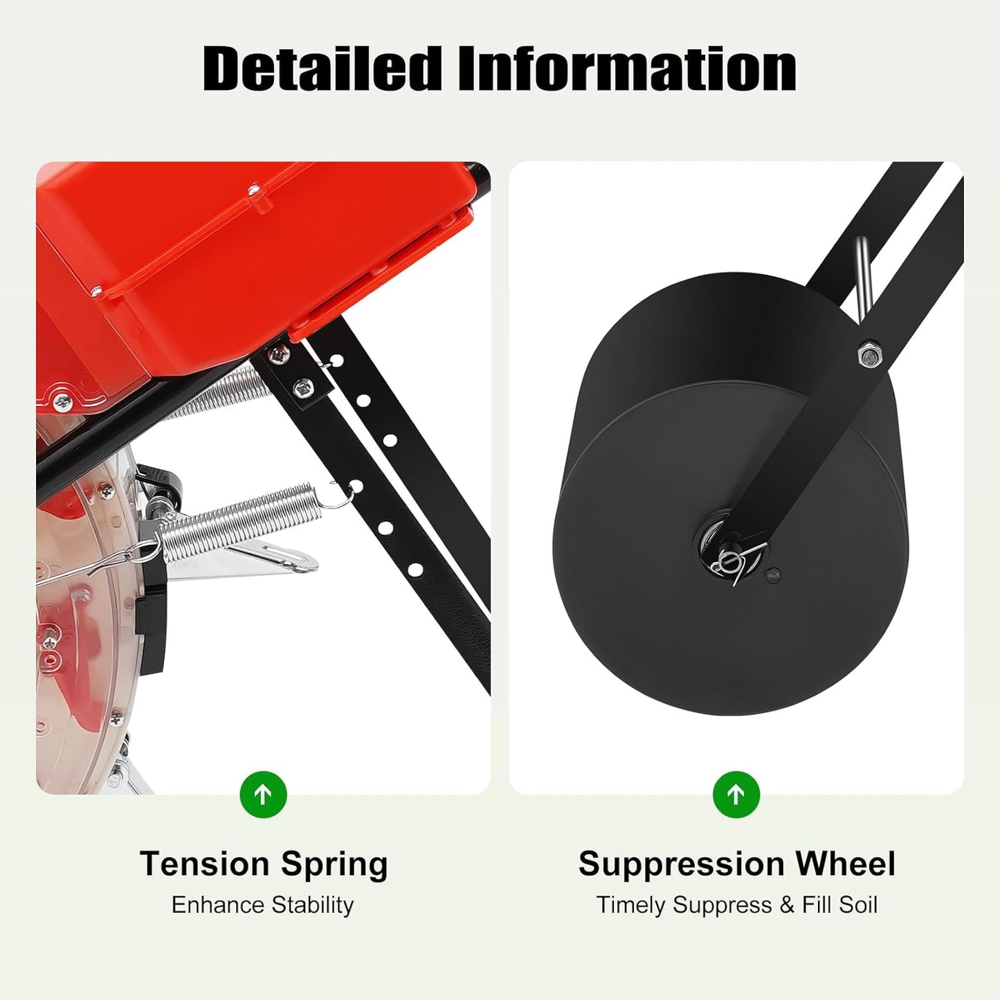 Hand-Push Roller Seeder, Manual Seeder Planter, Single-Port Garden Seeder for Soy Peanut Corn Cotton Soybean, Sowing Depth 1.38-3.07in, Planting Spacing 6.3in, 1-2 Seeds, 10 Nozzles