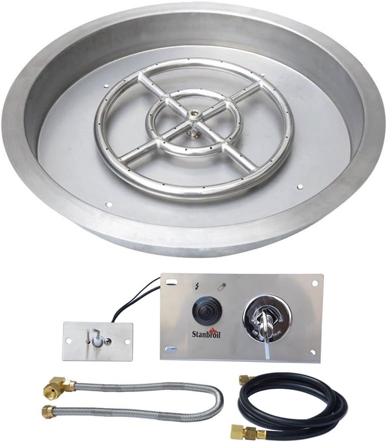 Stanbroil 25 Inch Drop-in Round Natural Gas Fire Pit Kit with Spark Ignition,304 Stainless Steel Fire Pit Burner for Outdoor Indoor- Natural Gas Version