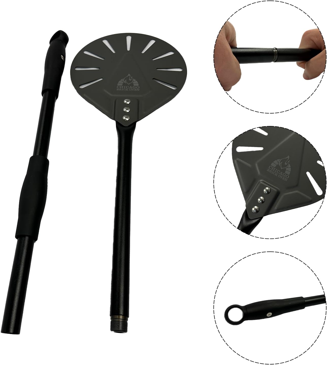 Turning Perforated Pizza Peel - 7" Diameter - 35" Overall Length - Premium Pizza Peel, Pizza Steel, 12 Inch for Professional and Home Use