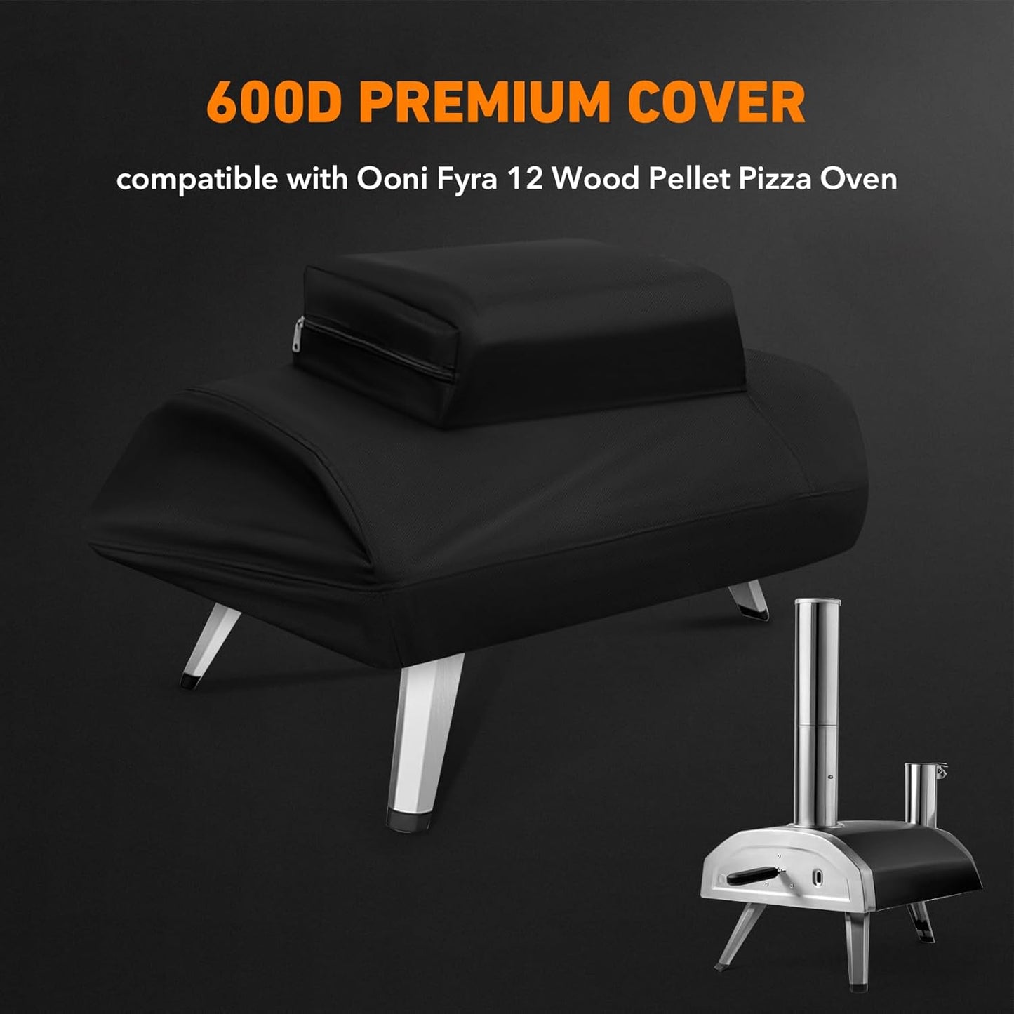 ZBXFCSH Heavy Duty 600D Polyester Cover Compatible with ooni Fyra 12 Pizza Oven- Suitable for ooni Fyra 12 Pizza Oven Accessories, Portable Pizza Oven lid with Pocket (Cover Only)