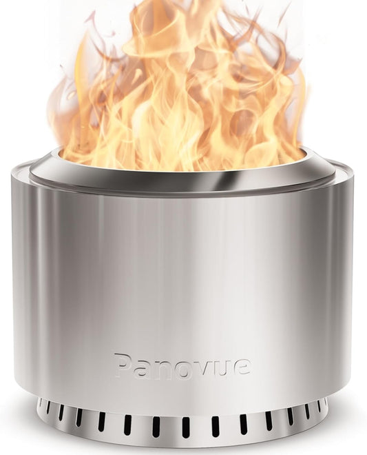 22 inch Smokeless Fire Pit with Waterproof Cover, Stainless Steel Outdoor Smokeless Firepit, Wood Burning Fire Pits for Camping, Bonfire,Low Smoke Firepit for Outside[Slivery]