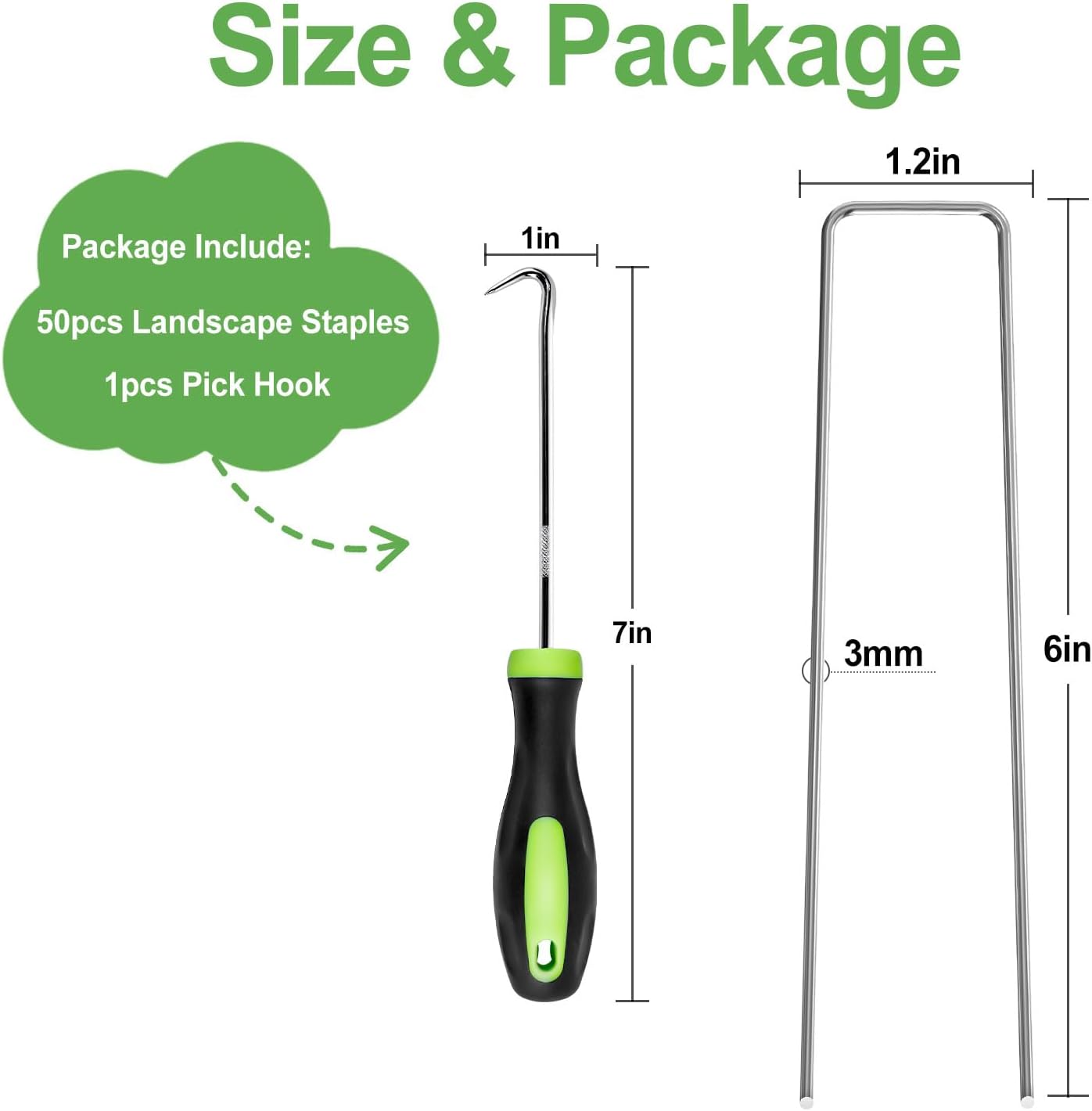 FOTMISHU Landscape Staples 6 Inch 50Pcs Garden Stakes, Galvanized Lawn Pins Spray Coating Yard Ground Spikes, U-Type Staples for Weed Barrier Anchoring Outdoor Tents Hoses