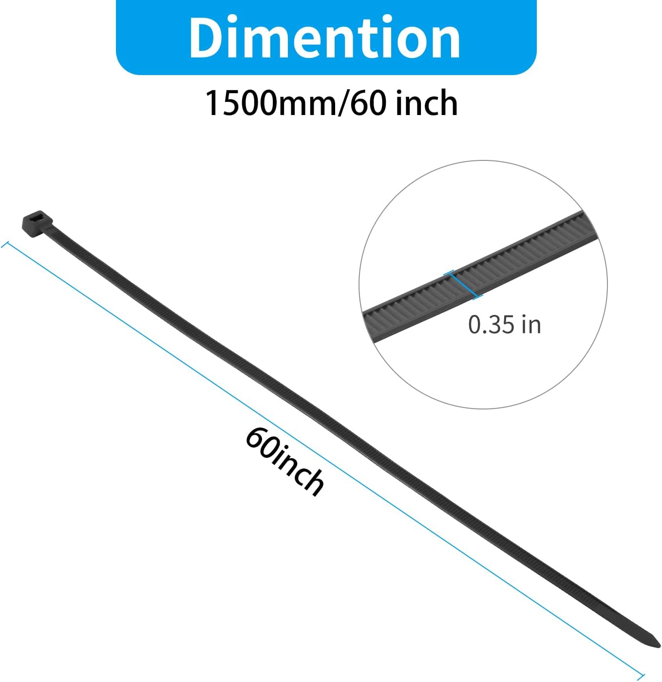 XINGO 60 inch White Zip Ties Heavy Duty 20 PCS,200 LBS Ultra Strong Plastic Wire Ties, Large Cable Ties xtra Long Tie Wraps, Indoor and Outdoor UV Resistant