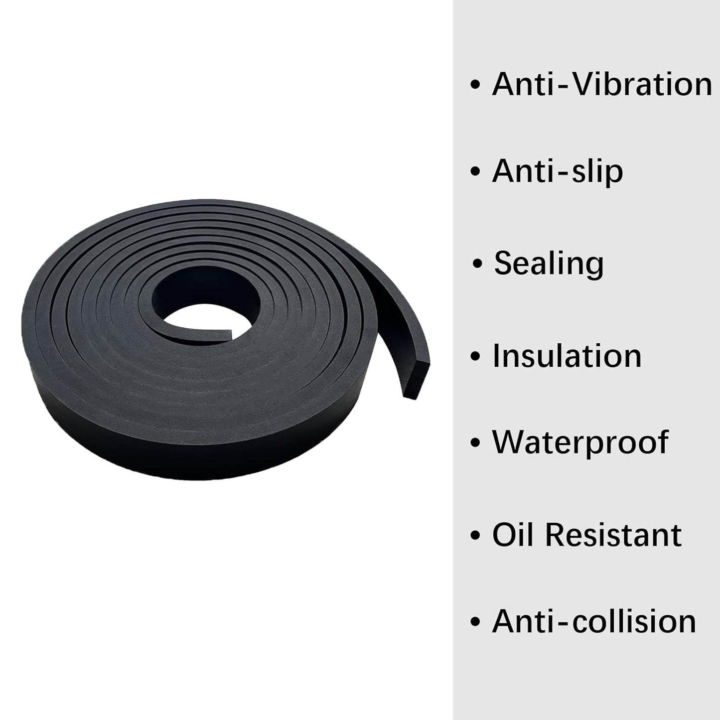 Solid Rubber Strips, Sheet, Rolls 1/4 (.25)" Thick X 1" Wide X 10'Long, Solid Rubber Rolls for DIY Gaskets, Anti-Slip Pads, Flooring, Bumpers