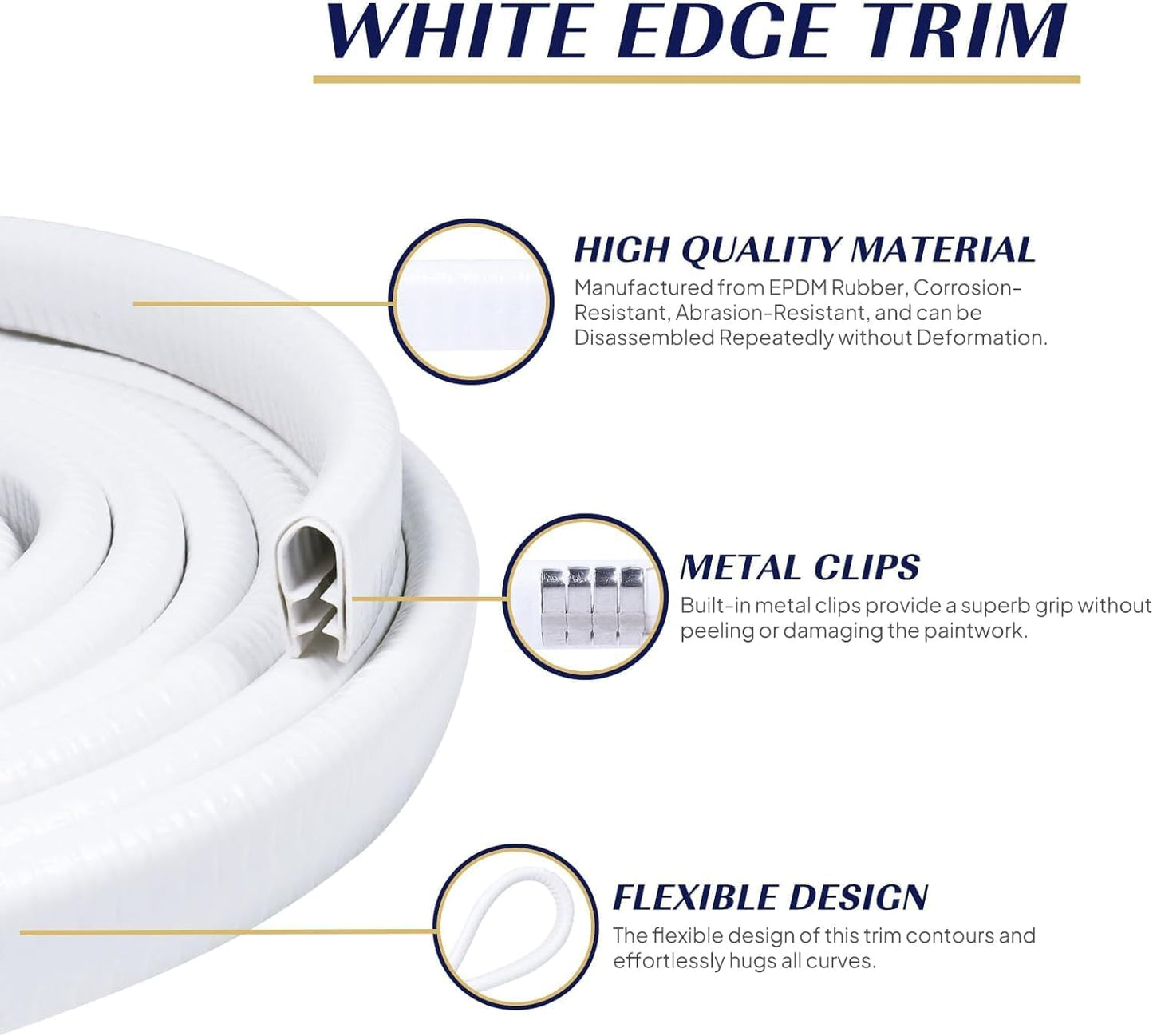 Edge Trim White U-Channel Rubber Trim Edge with Metal 1/2" X 3/8" - Fit Gap 3/64" to1/4 Car Door Edge Sealing Strip, PVC Weather Stripping with Steel, Metal Edge Protector, 32FT