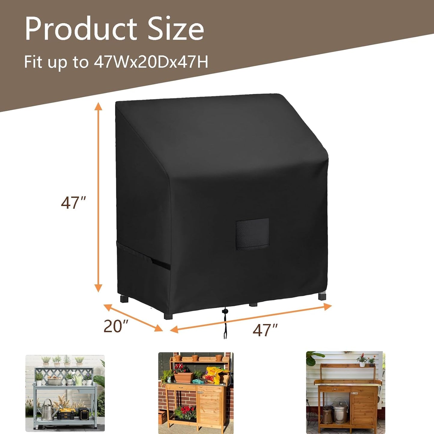 FLYMEI Outdoor Garden Potting Bench Table Cover, Waterproof Windproof Protective Cover for Outdoor Cabinet/Potting Benches for Outside/Garden Table for Planting, 47" x 20" x 47"